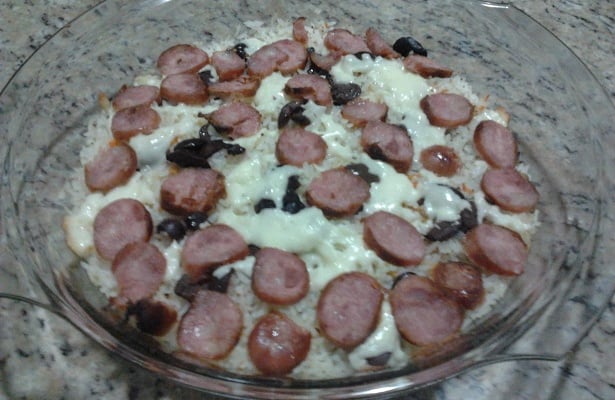 Arroz de forno com purê e carne moída