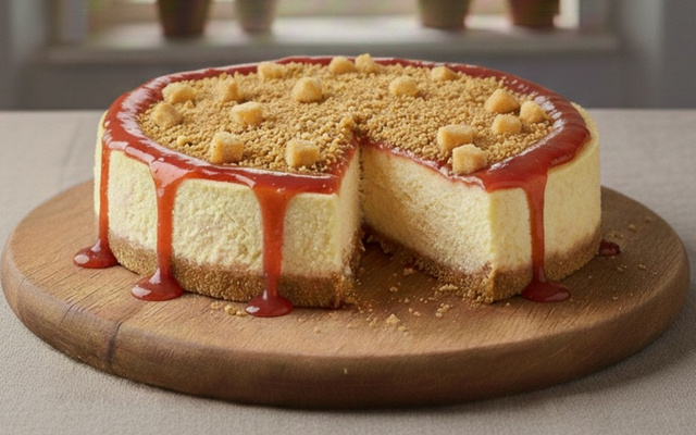 Cheesecake Yoki e Julieta com farofa de queijo coalho crocante