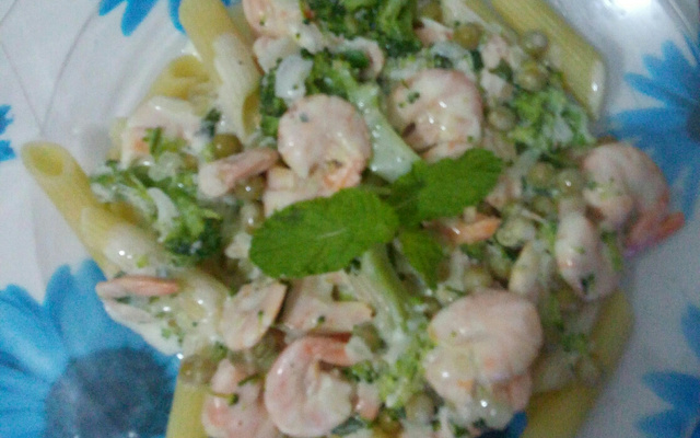 Macarrão ao molho branco com camarão