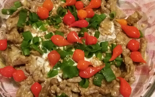 Tirinhas de carne com molho de queijo