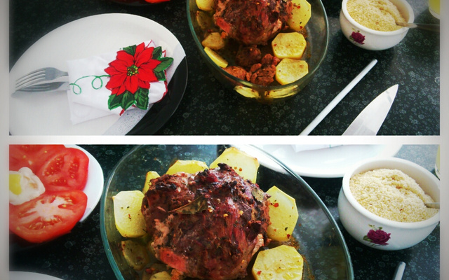 Pernil recheado com bacon regado na cachaça de laranja da Thalita