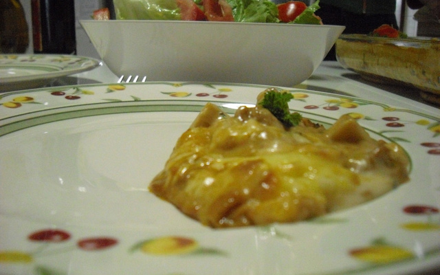 Salgado de creme de cebola com frango