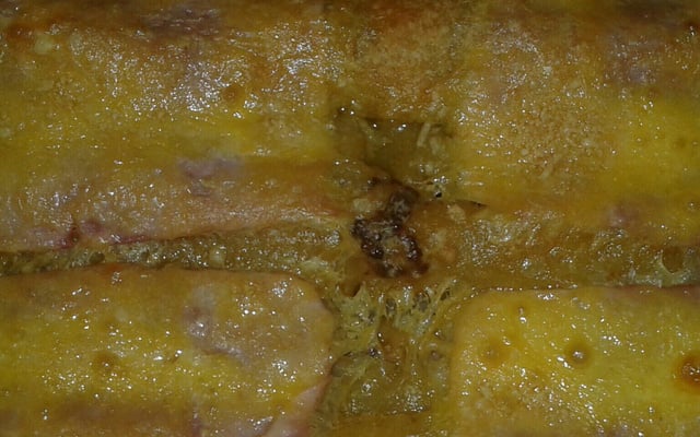 Lasanha de carne moida com queijo e presunto