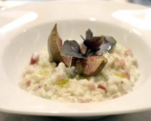 Risoto de mascarpone, figo e presunto cru