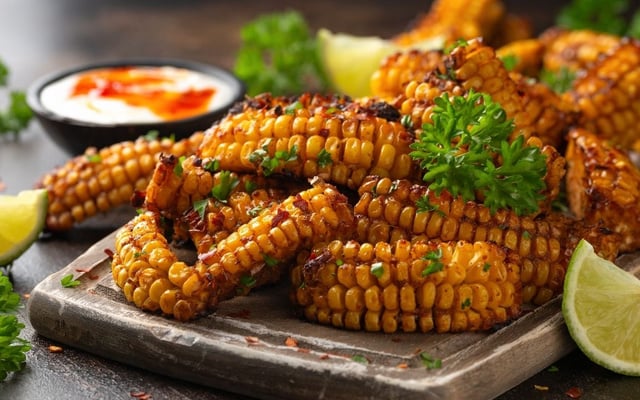 Costelinha de milho com salsinha picada servida com molho
