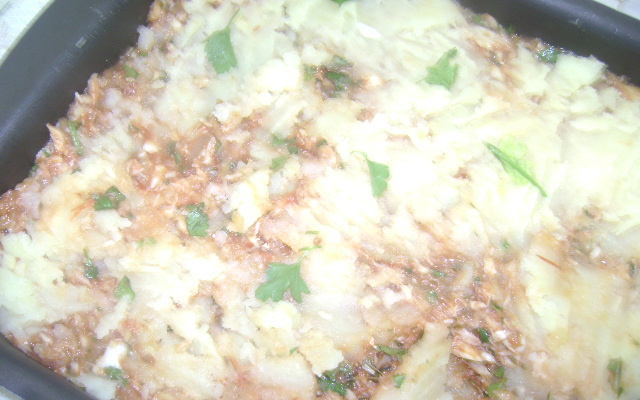 Batatas cozidas em neve com peixe