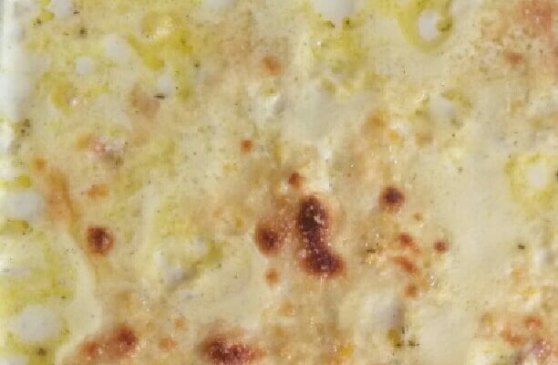 Creme de milho com queijo e palmito, gratinado