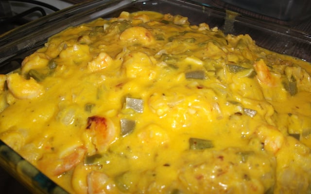 Peixe com abóbora e camarão