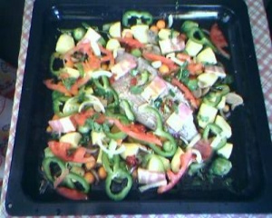 Pargo no forno com cogumelos