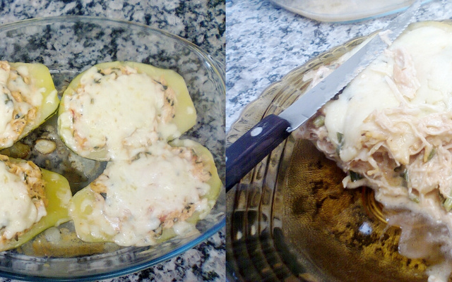 Abobrinha recheada com frango (Zapalito)