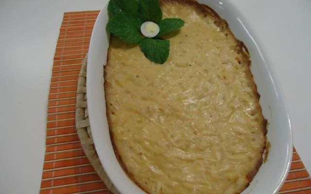 Gratinado de bacalhau e palmito