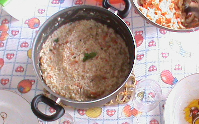 Risoto de tomate com muzzarella e hortelã