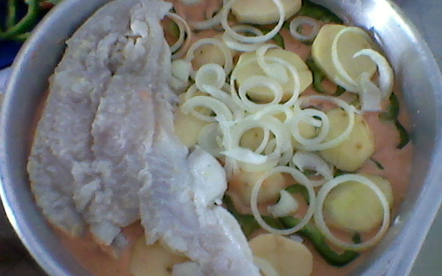 Peixe ao molho de tomate e leite de coco