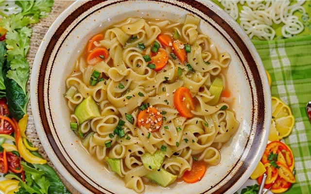 Sopa de macarrão com batata e cenoura