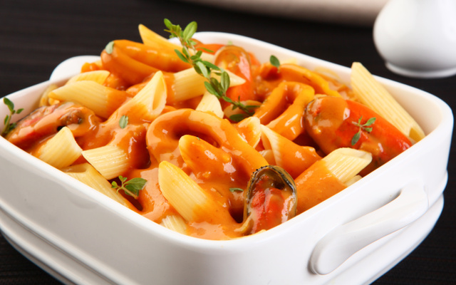 Penne com frutos do mar