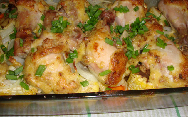Frango assado ao creme de cebola
