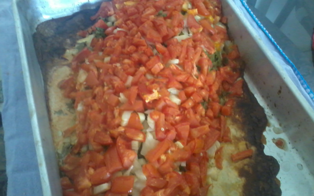 Salmão com cebola e tomate