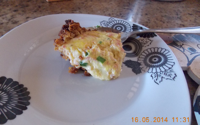 Quiche de queijo e presunto com massa de bolacha água e sal