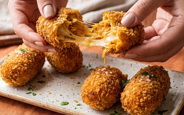 Bolota proteica com frango desfiado e queijo na airfryer