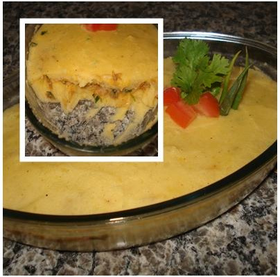 Purê recheado com bacalhau