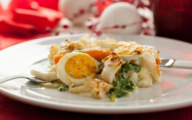 Bacalhau gratinado com especiarias