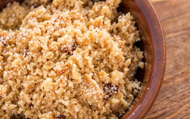 Farofa simples feita com cenoura ralada, bacon e calabresa