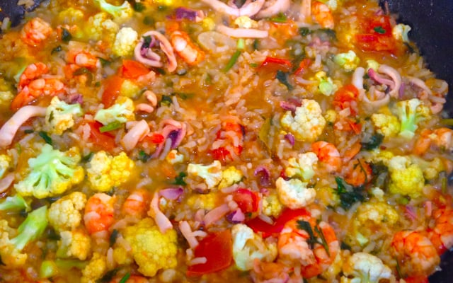 Risoto de camarão e lula