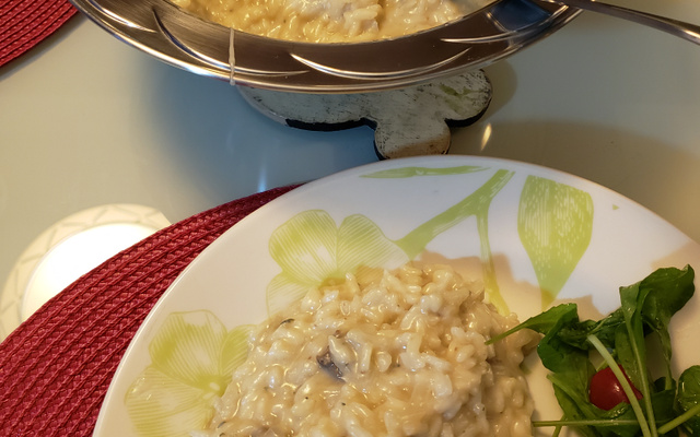 Risoto de gorgonzola com pera e filé mignon