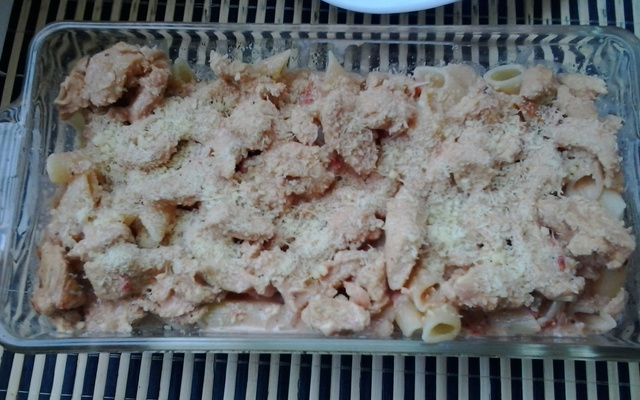 Macarrão com estrogonofe de frango rápido e fácil