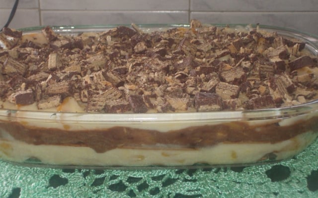 Pavê de pêssego com chocolate