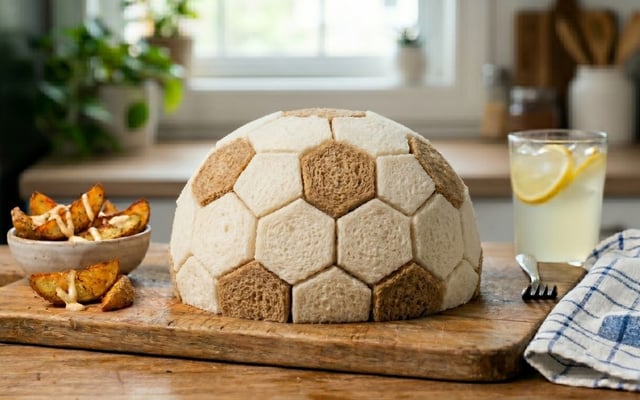 Sanduíche de camadas de bola de futebol de pão de forma
