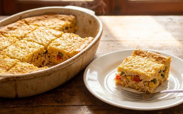 Torta de liquidificador de frango com farinha de aveia fit