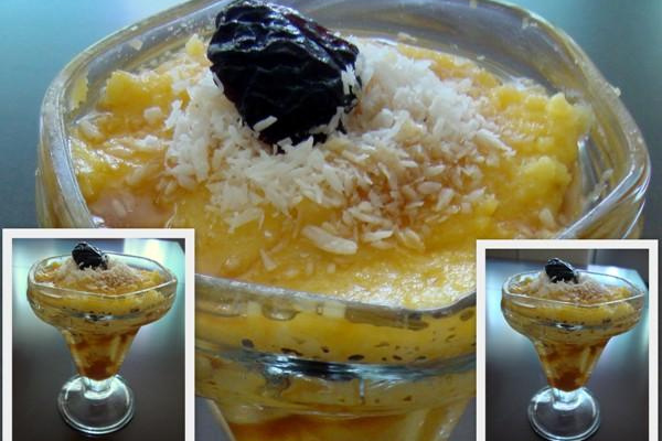 Curau com coco e caramelo