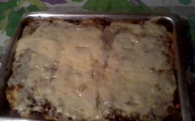 Lasanha de berinjela com proteina de soja