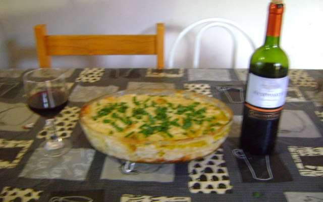 Bacalhau com batata assada no azeite