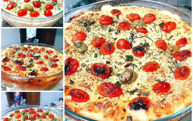 Purê de batata ao forno com frango desfiado