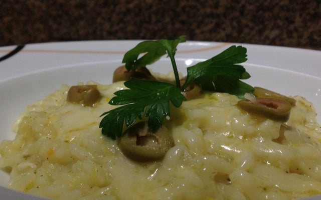 Risoto de alho poró com queijo brie
