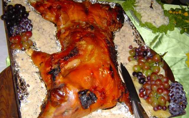 Leitão de escalope com geléia