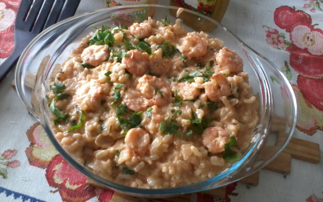 Risoto cremoso de camarão
