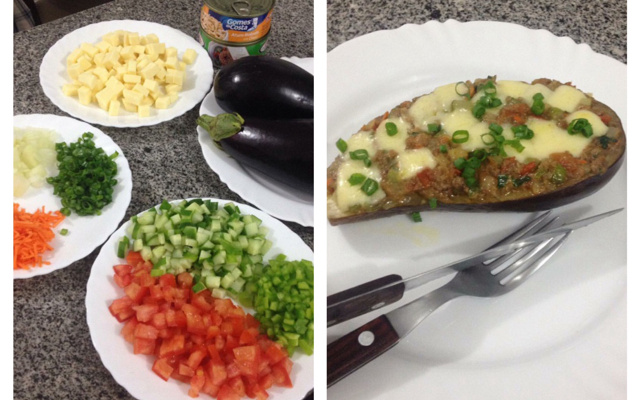 Berinjela recheada com atum Saraiva