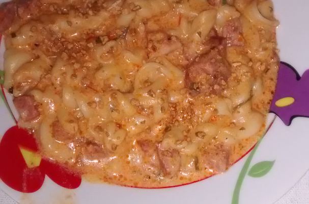 Macarrão de panela de pressão com linguiça calabresa