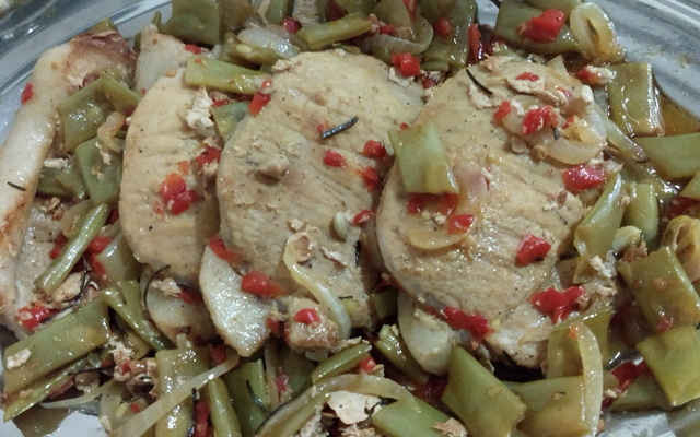 Carré com vagem ao molho de cerveja