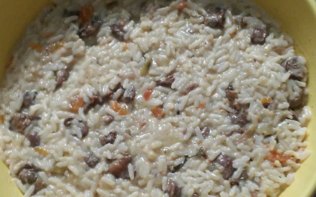 Risoto de coração de galinha