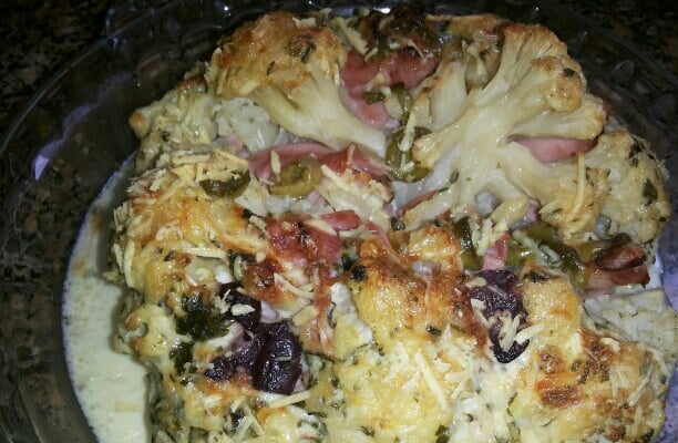 Couve-flor recheada e gratinada