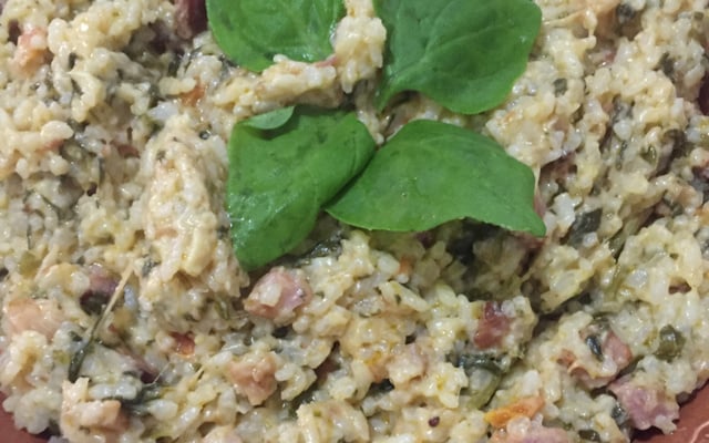 Risoto de espinafre com bacon