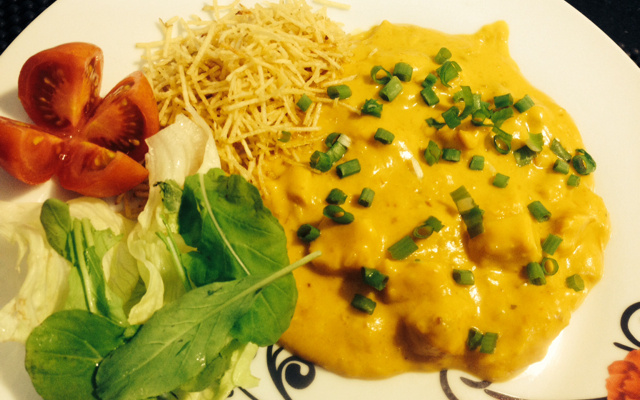 Frango com moranga na panela de pressão