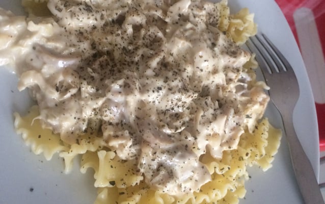 Macarrão com peito de frango e creme de leite