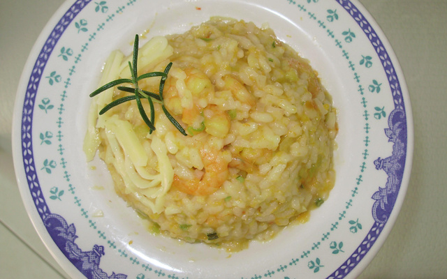 Risoto de abóbora e camarão