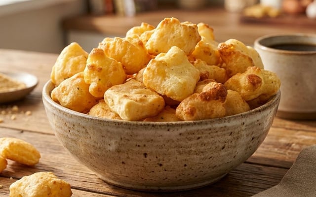 Tapioca na airfryer em forma de snack crocante