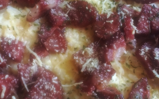 Arroz cremoso tropical com calabresa